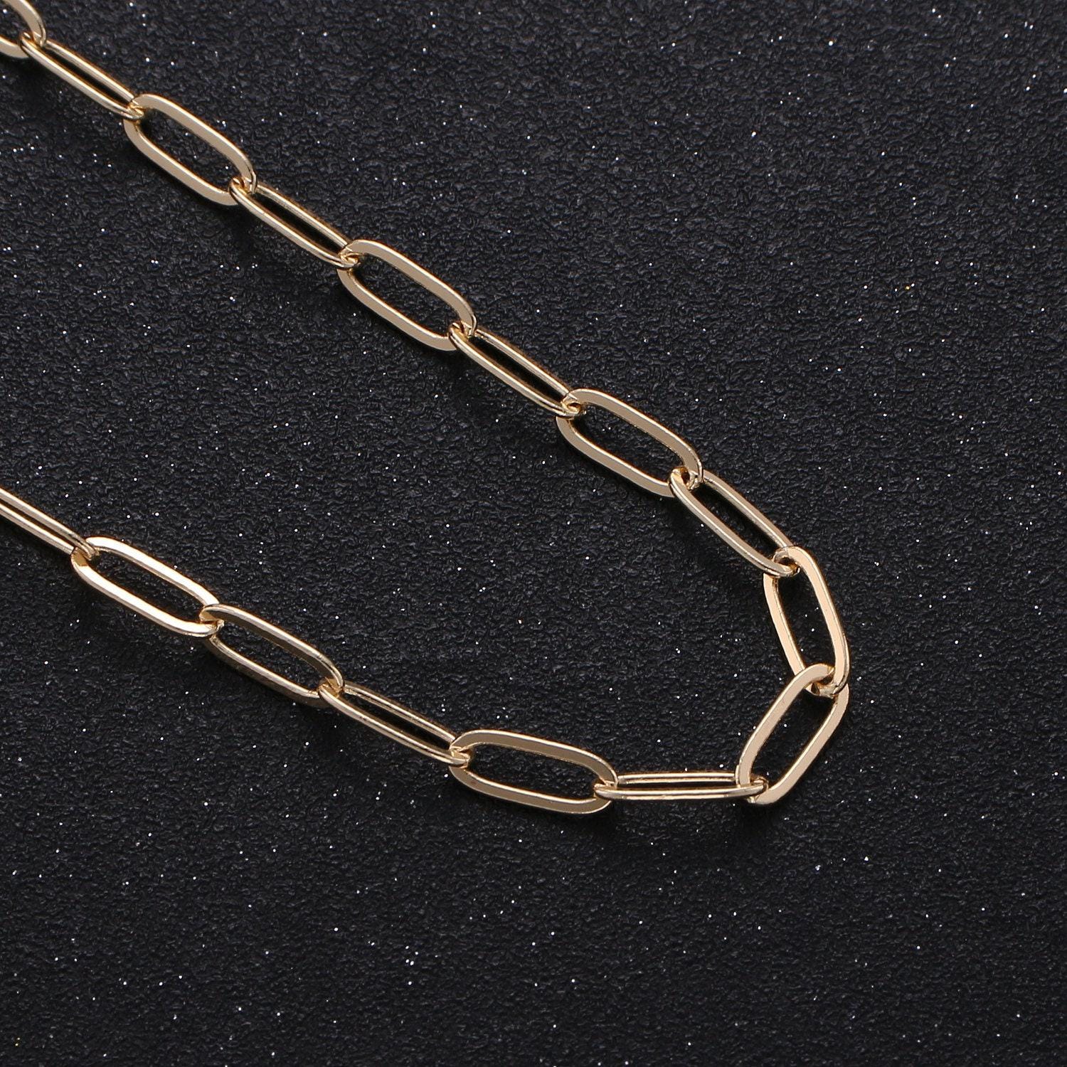 0.6mm gold paperclip rolo cable chain by yard, 18k gold filled 11mmx4mm bulk wholesale paper clip chain by yard | roll-312