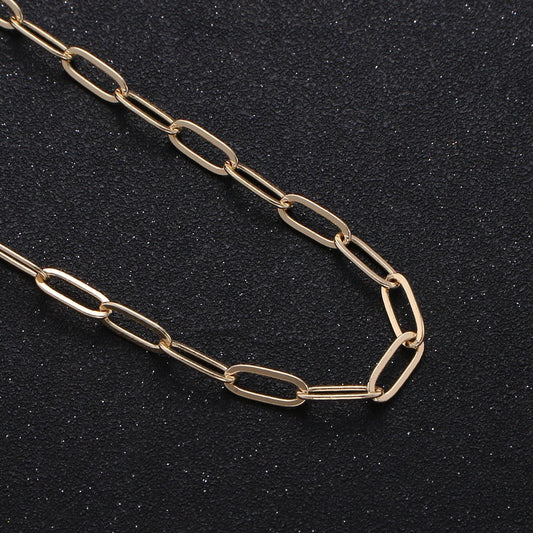 0.6mm gold paperclip rolo cable chain by yard, 18k gold filled 11mmx4mm bulk wholesale paper clip chain by yard | roll-312