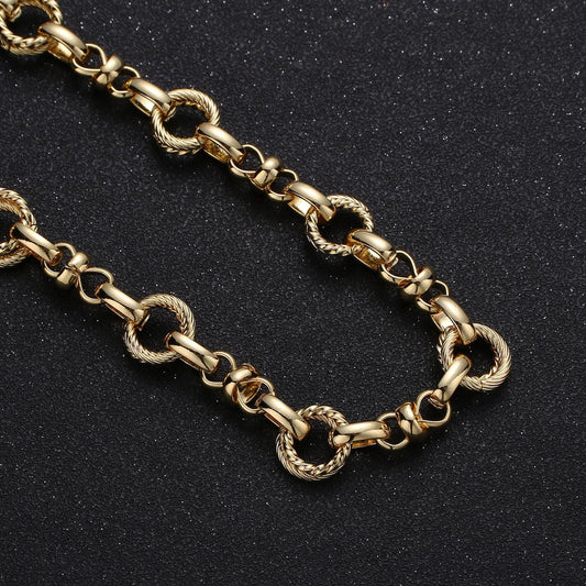 Gold fancy chain by yard, link cable double round chain by foot, wholesale bulk roll chain jewelry making11.8mm-307