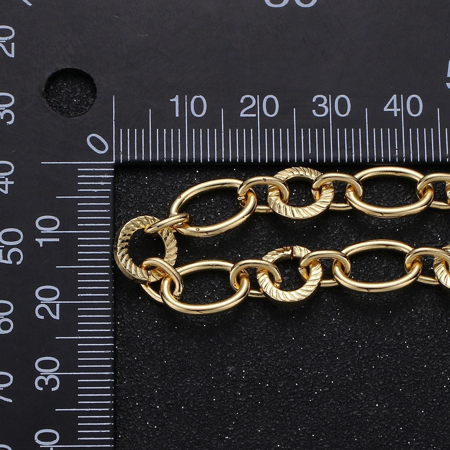 Gold friendship rollo chain by yard, gold fancy chain by foot, wholesale bulk roll chain for jewelry making, width 9mm, roll-301