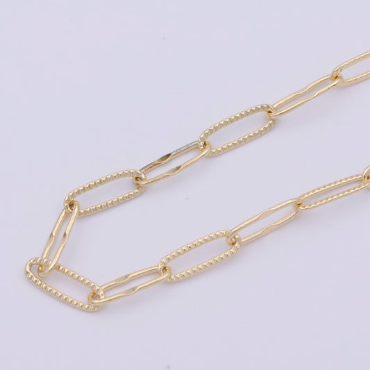Oval gold embosed paper clip chain by yard, link chain wholesale bulk roll chain for jewelry making, size 14.5mmx5mm, roll-300/712