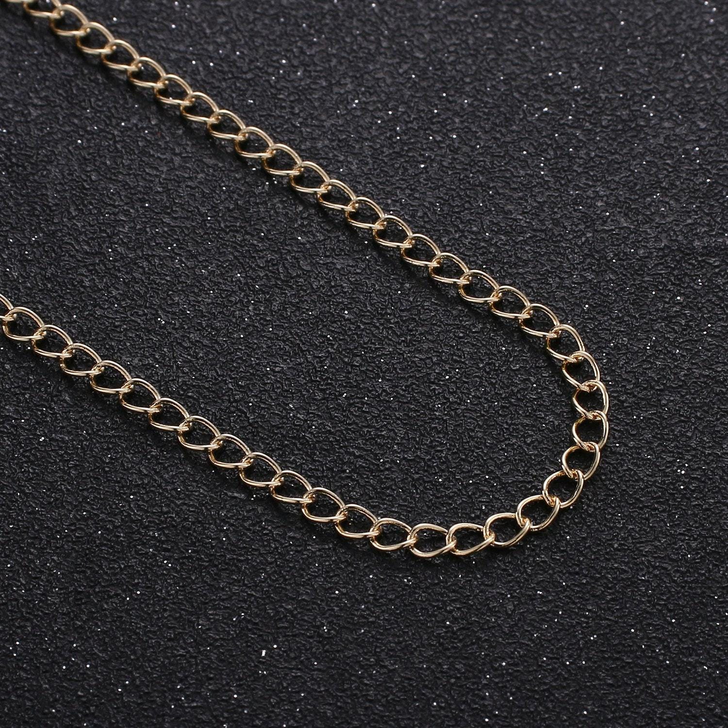 24k gold rolo cable chain by yard, oval link chain, wholesale bulk roll chain for diy jewelry, thickness 0.3mm,288/388