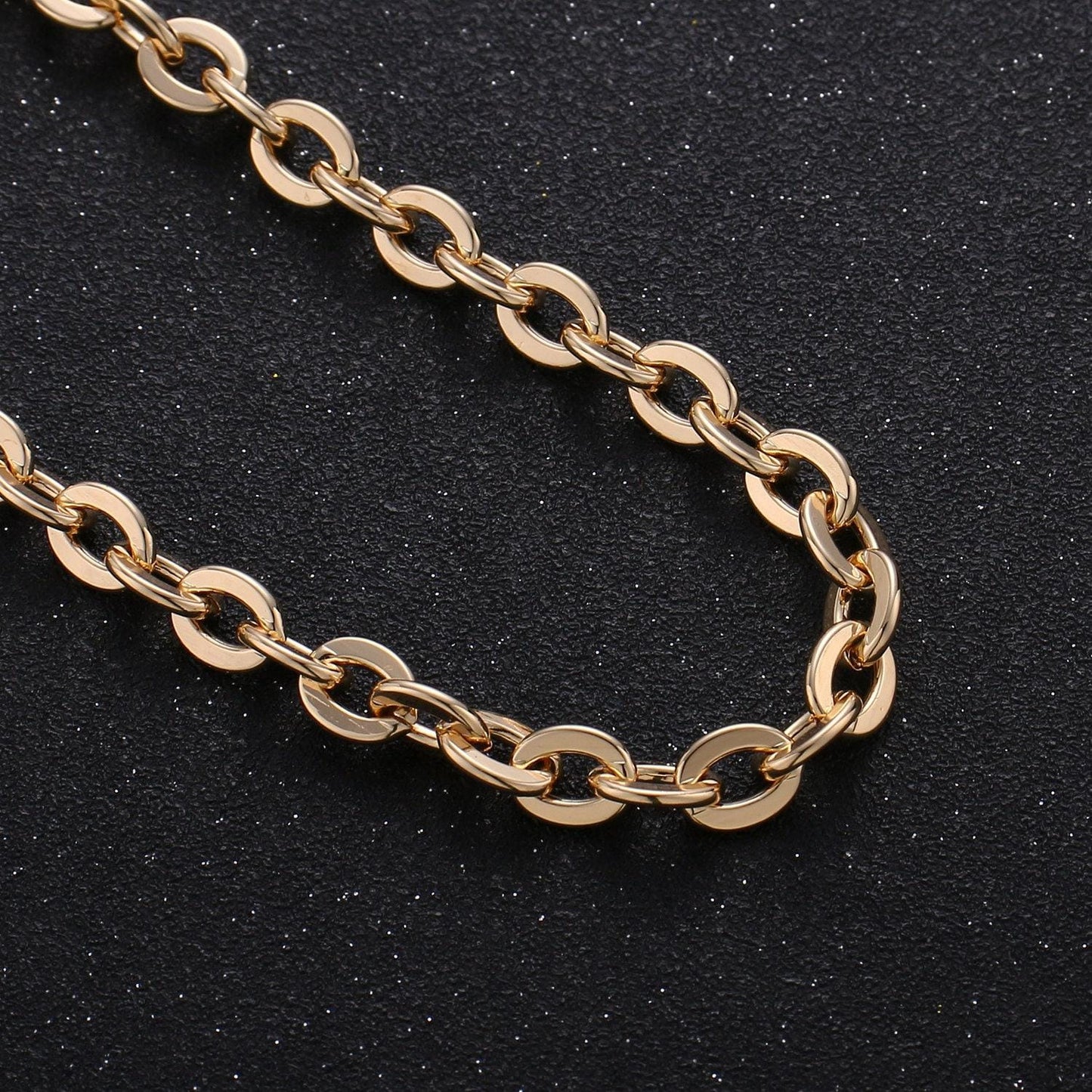 6.5x8.5mm 16k gold rolo cable chain by yard, chunky cable rolo chain by foot, wholesale bulk roll chain for diy jewelry,285