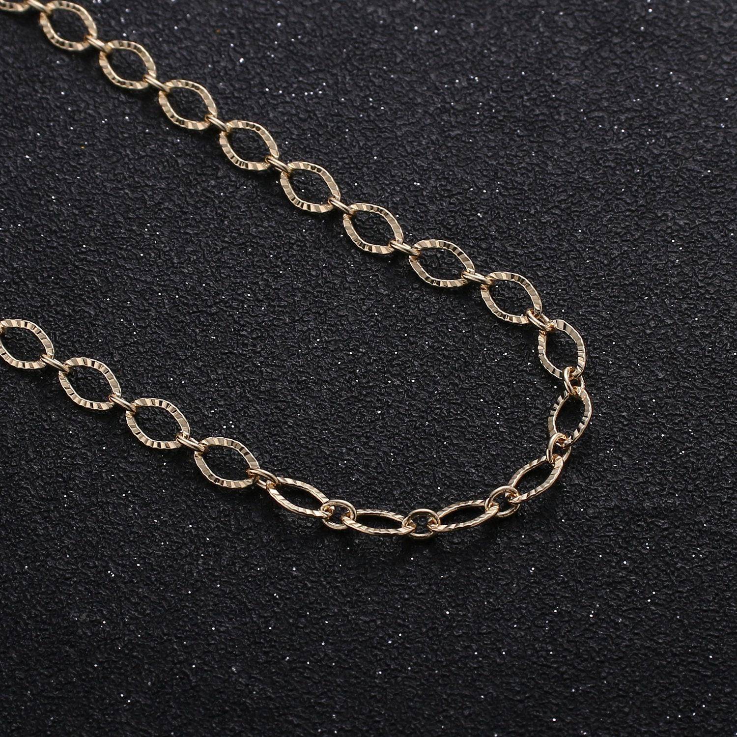 16k gold oval rolo chain by yard, oval link chain, wholesale bulk roll chain for jewelry making, width 4.2mm,roll-262