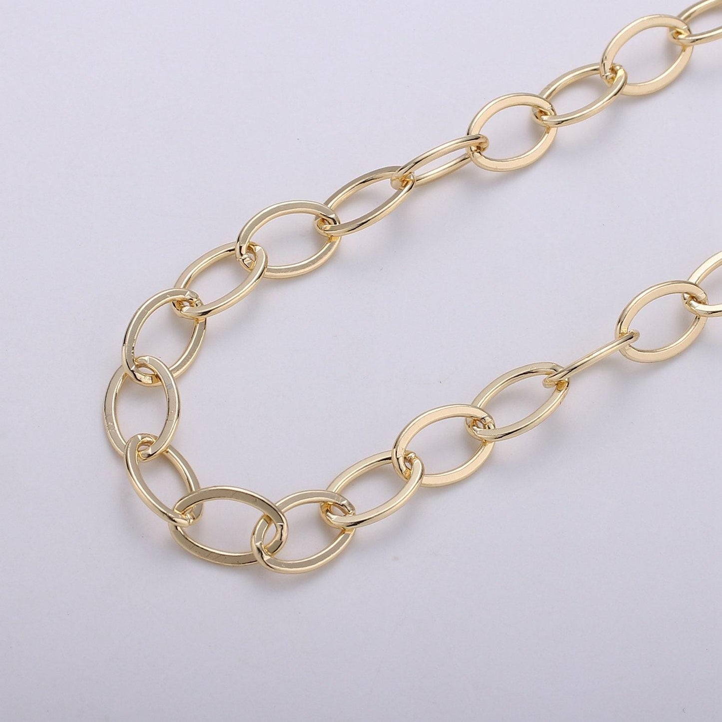 Oval paperclip chain gold by yard, oval link chain by foot, paper clip link for diy craft, roll-259