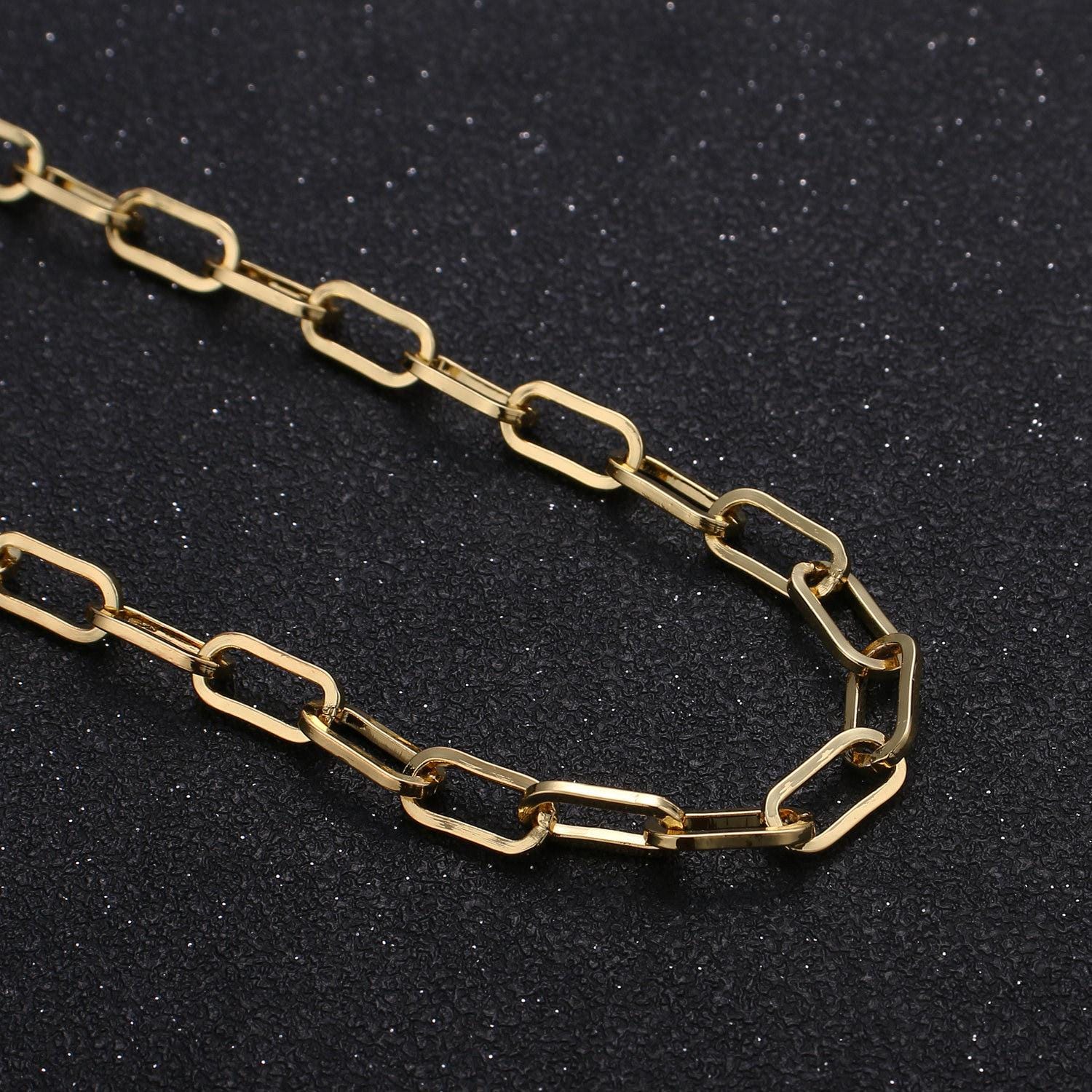 24k gold paper clip chain by yard, gold elongated chain, wholesale bulk roll chain jewelry making for layer bracelet necklace,241