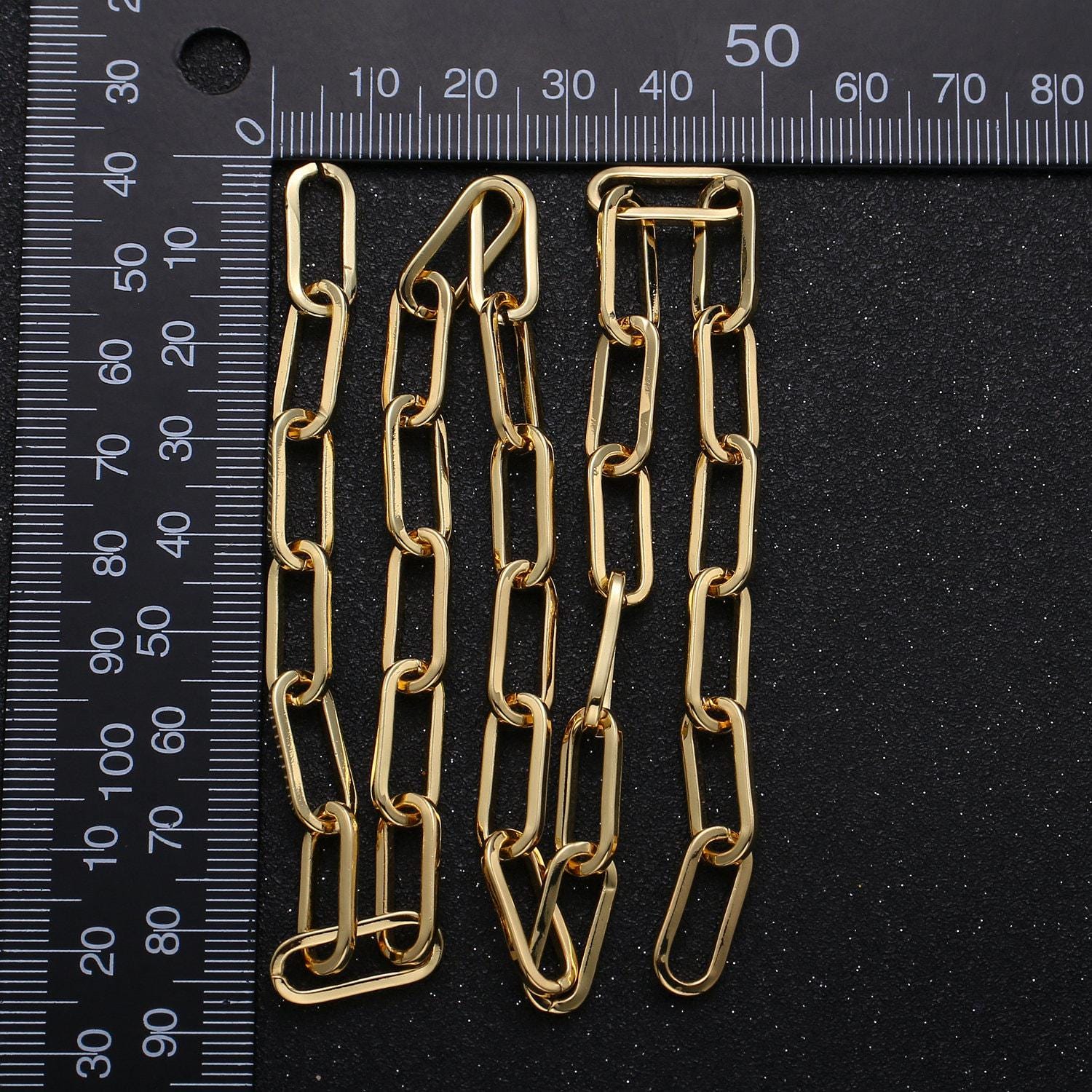 24k gold rolo cable paperclip chain by yard, link cable thick elongate chain, wholesale bulk roll chain jewelry making 16.7x7mm,232