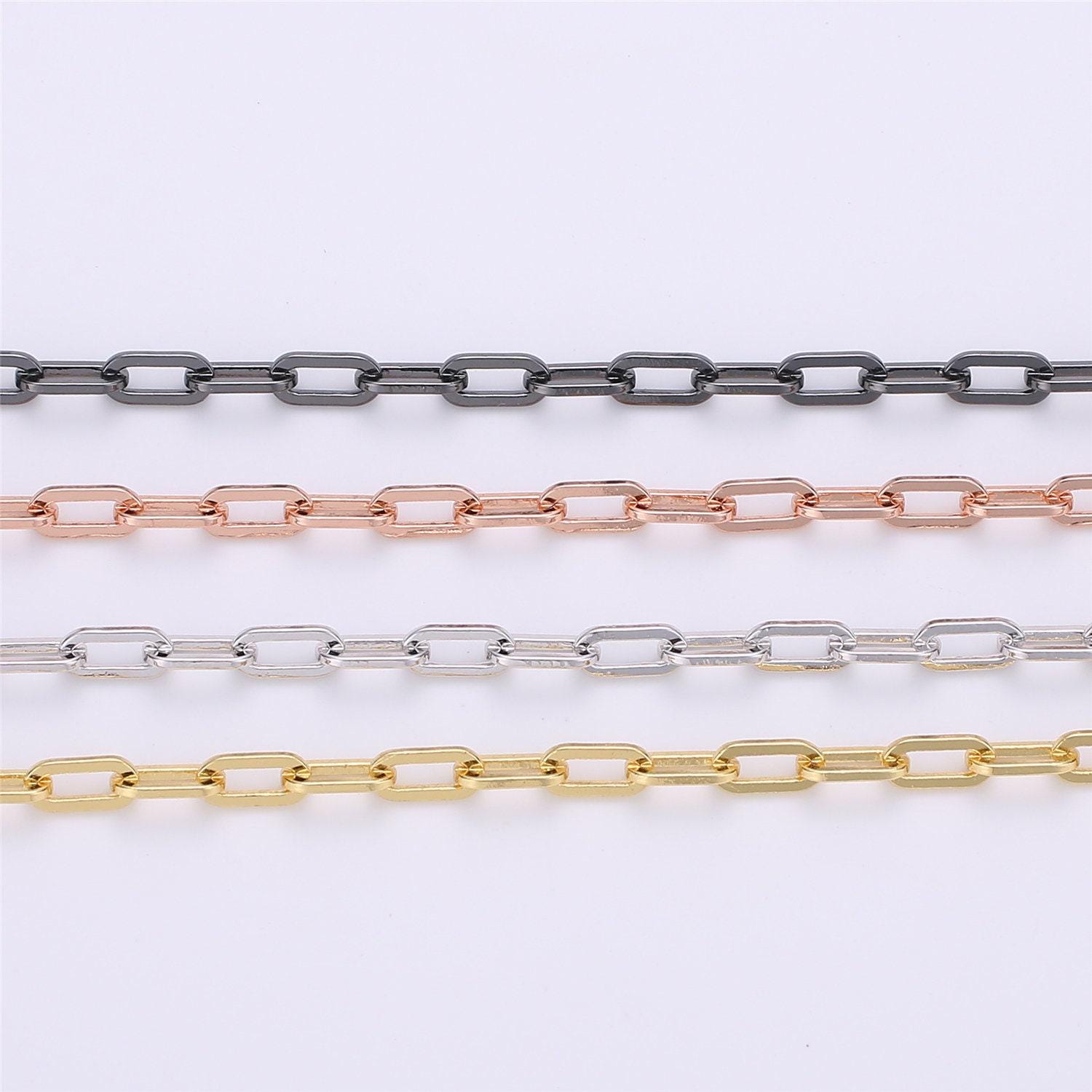 24k gold rolo cable paperclip chain by yard, link cable rolo elongate chain by foot,wholesale bulk roll chain for jewelry making, 204 - 206