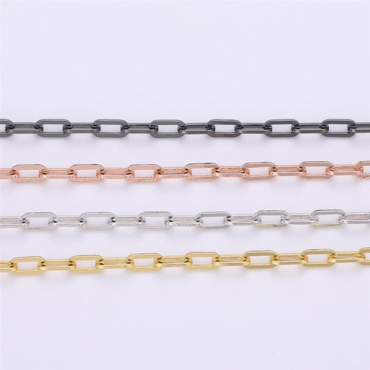 24k gold rolo cable paperclip chain by yard, link cable rolo elongate chain by foot,wholesale bulk roll chain for jewelry making, 204 - 206