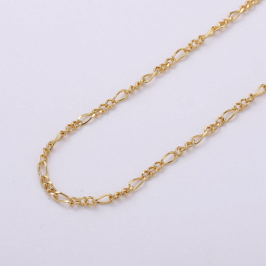 Gold fancy figaro chain by yard, cable figaro chain, wholesale bulk roll chain for bracelet, necklaces jewelry making, width is 2.3mm, 156