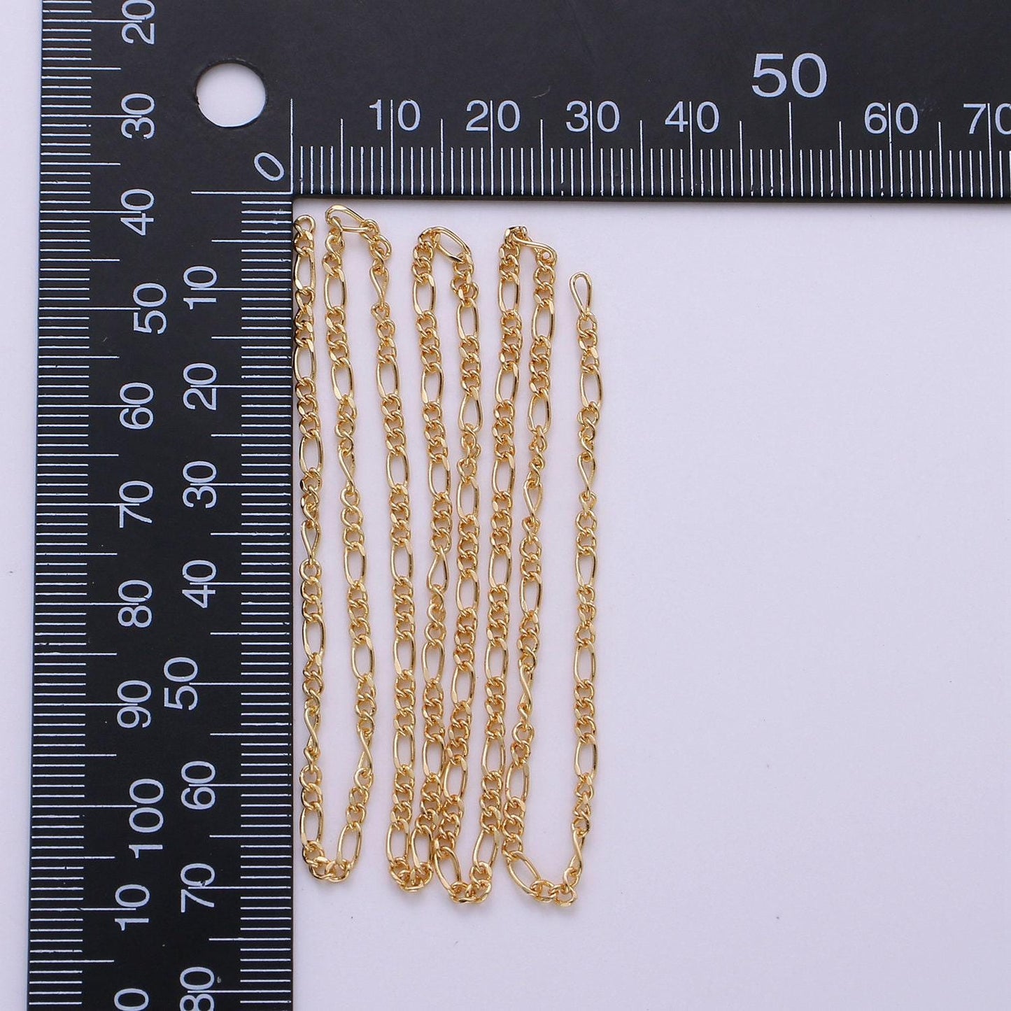 Gold fancy figaro chain by yard, cable figaro chain, wholesale bulk roll chain for bracelet, necklaces jewelry making, width is 2.3mm, 156