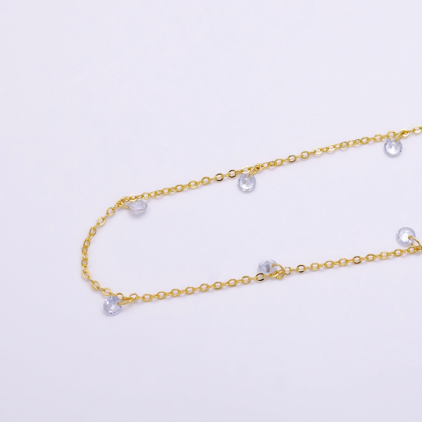 Dainty gold filled cable chain with round cz by yard wholesale bulk chain cz round shaker chains roll-1509