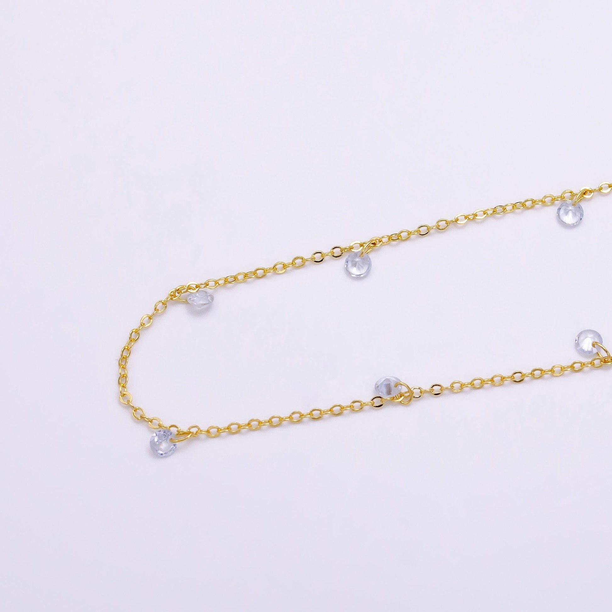 Dainty gold filled cable chain with round cz by yard wholesale bulk chain cz round shaker chains roll-1509