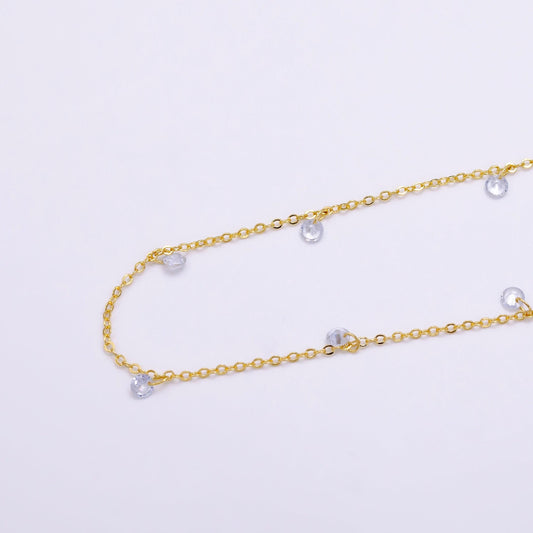 Dainty gold filled cable chain with round cz by yard wholesale bulk chain cz round shaker chains roll-1509