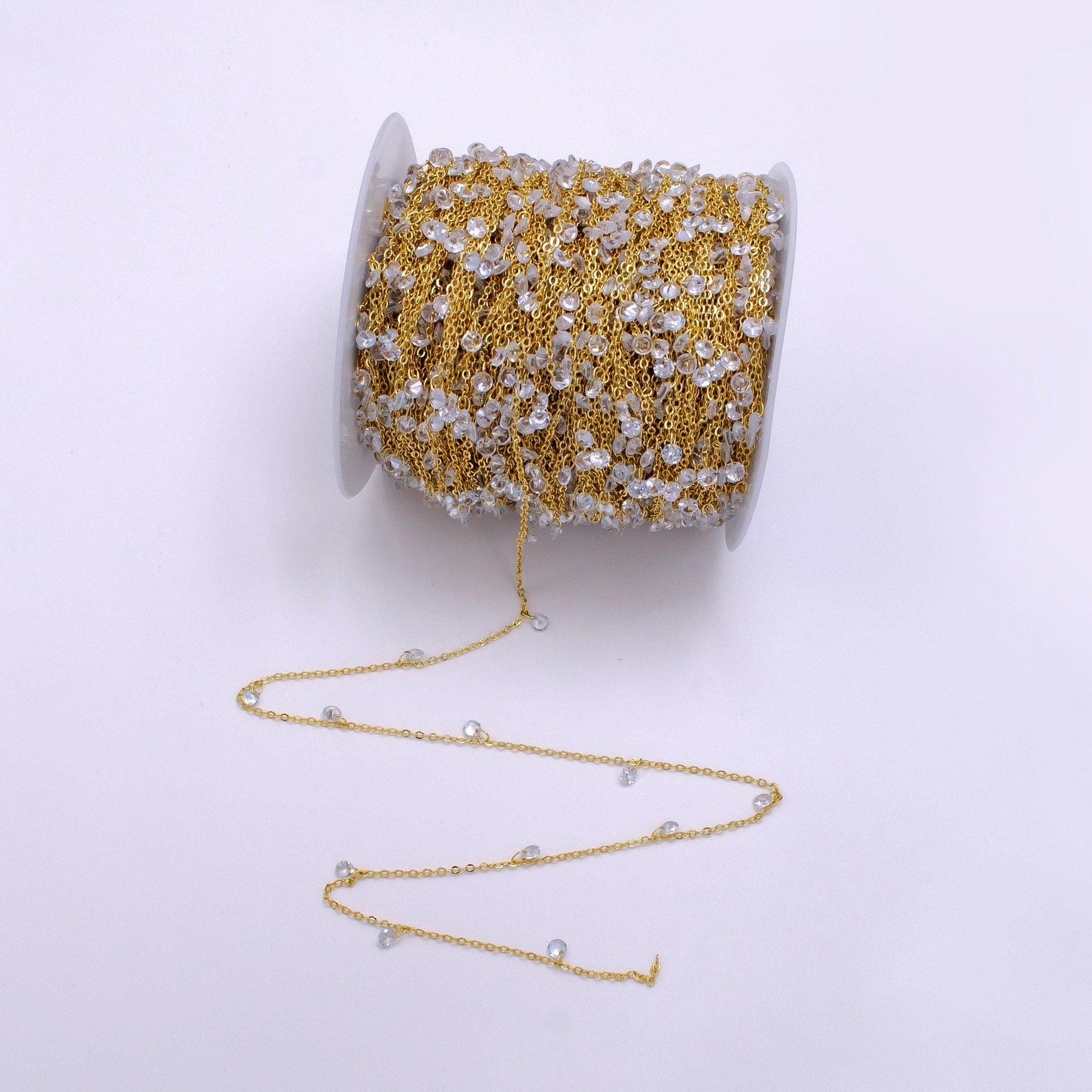 Dainty gold filled cable chain with round cz by yard wholesale bulk chain cz round shaker chains roll-1509