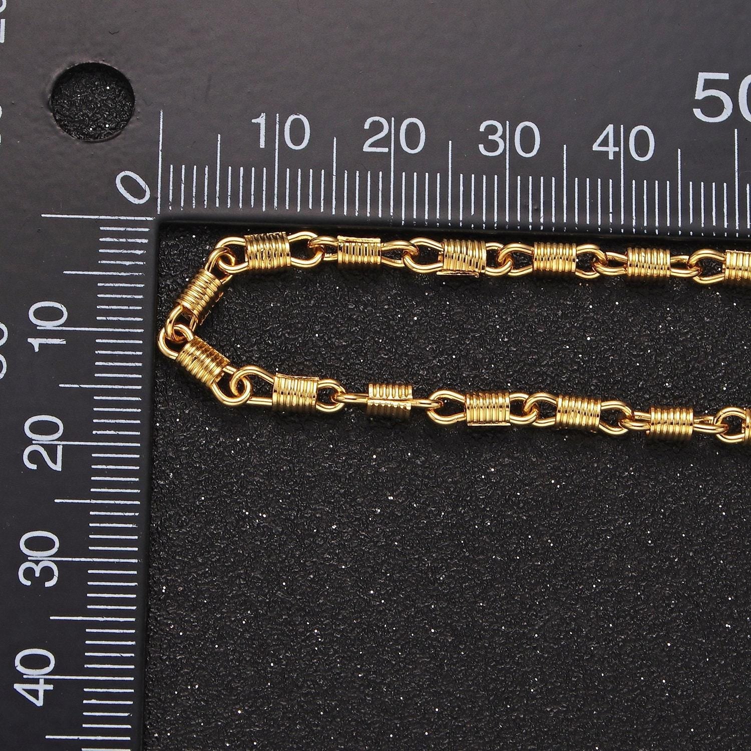 Gold cylinder lined tube link designed unfinished chain for jewelry making | roll-1437