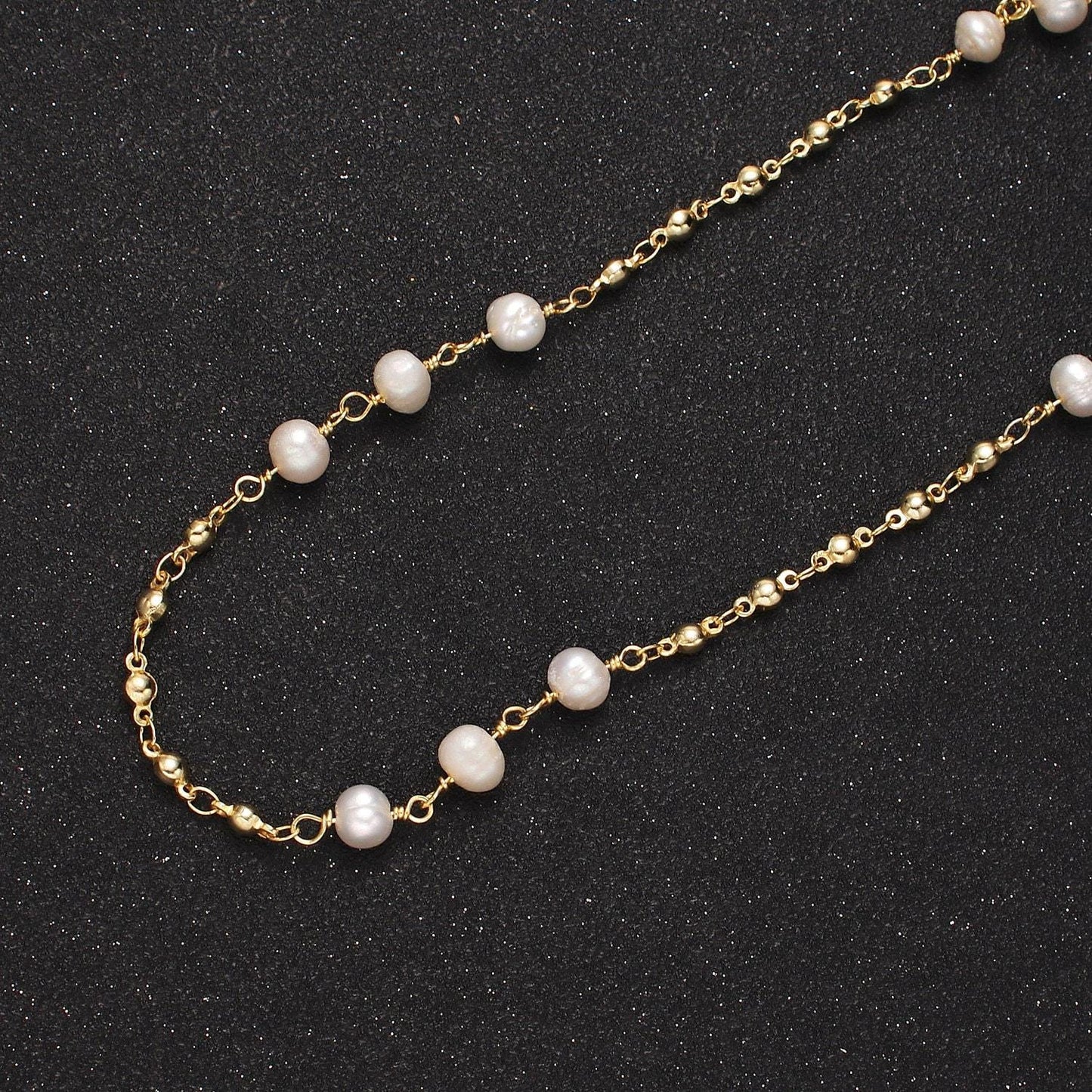 24k gold filled triple button triple freshwater pearl multiple bead unfinished chain for jewelry making | roll-1406