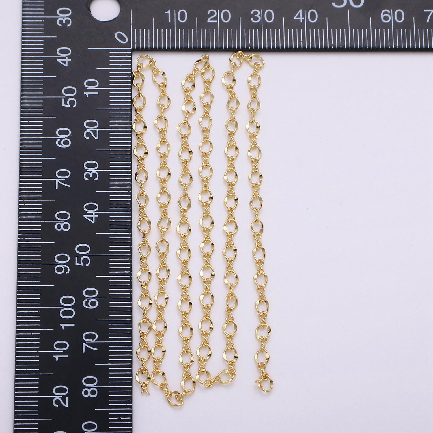 Gold pounded oval chain by yard, figure 8 link chain, twisted wholesale bulk roll chain for bracelet, necklace, anklet jewelry making,137