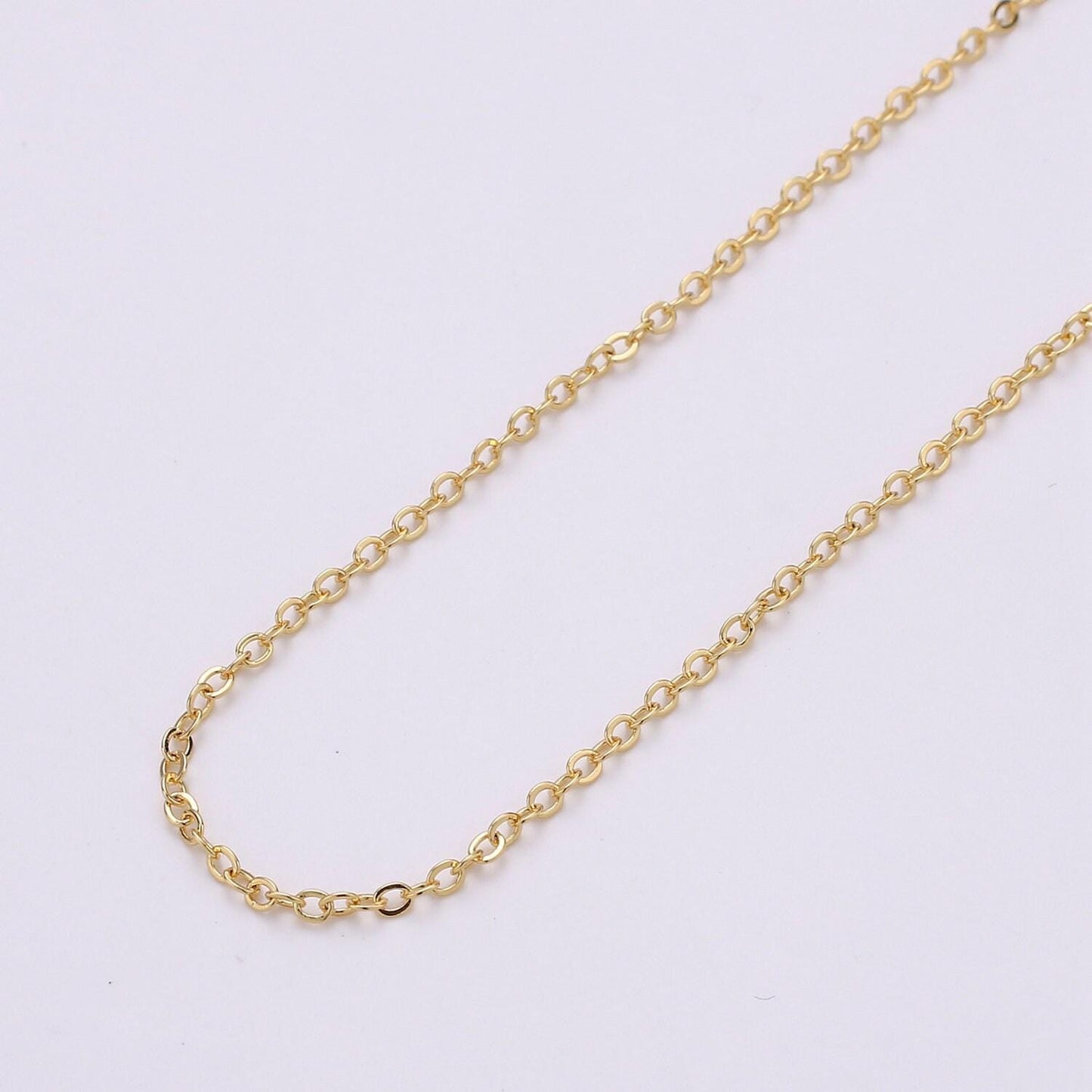 Gold rolo cable chain by yard, oval link chain by foot, wholesale bulk roll chain for diy jewelry, thickness 2mm,134