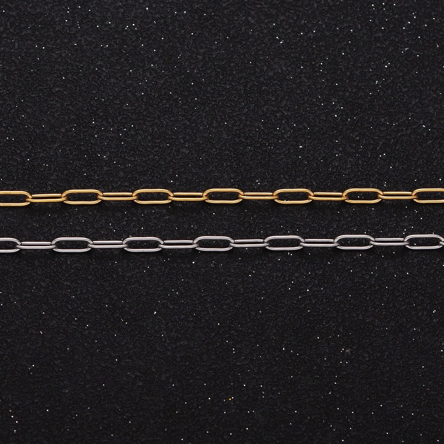24k gold filled paper clip chain, elongated rectangle oval chain wholesale unfinished chain roll-1269