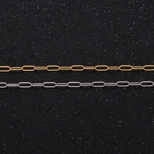 24k gold filled paper clip chain, elongated rectangle oval chain wholesale unfinished chain roll-1269