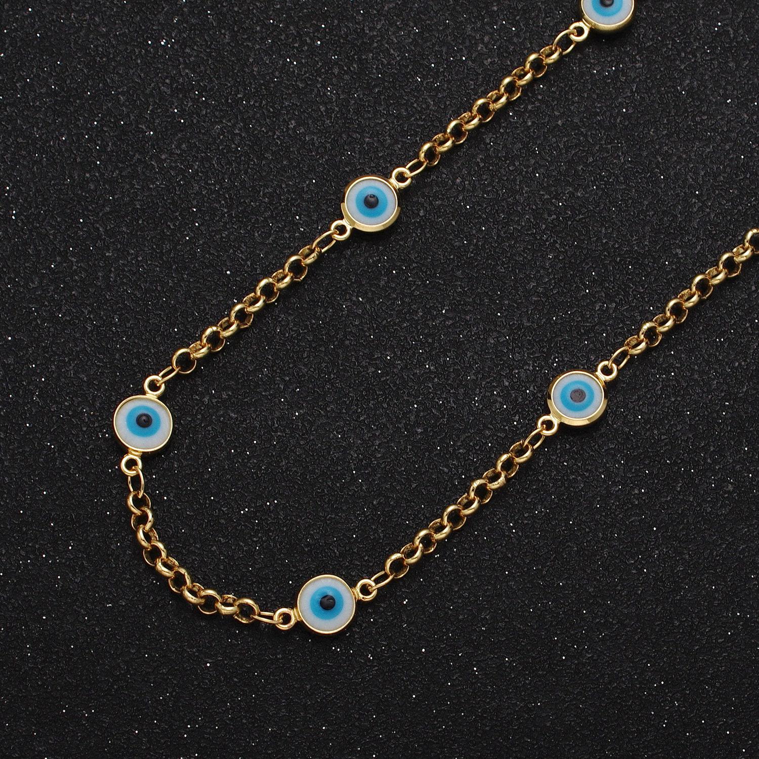 Gold evil eye satellite chain by yard enamel evil eye beaded satellite chain jewelry making supply amulet body jewelry component roll-1212