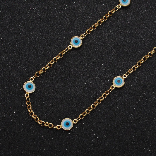 Gold evil eye satellite chain by yard enamel evil eye beaded satellite chain jewelry making supply amulet body jewelry component roll-1212