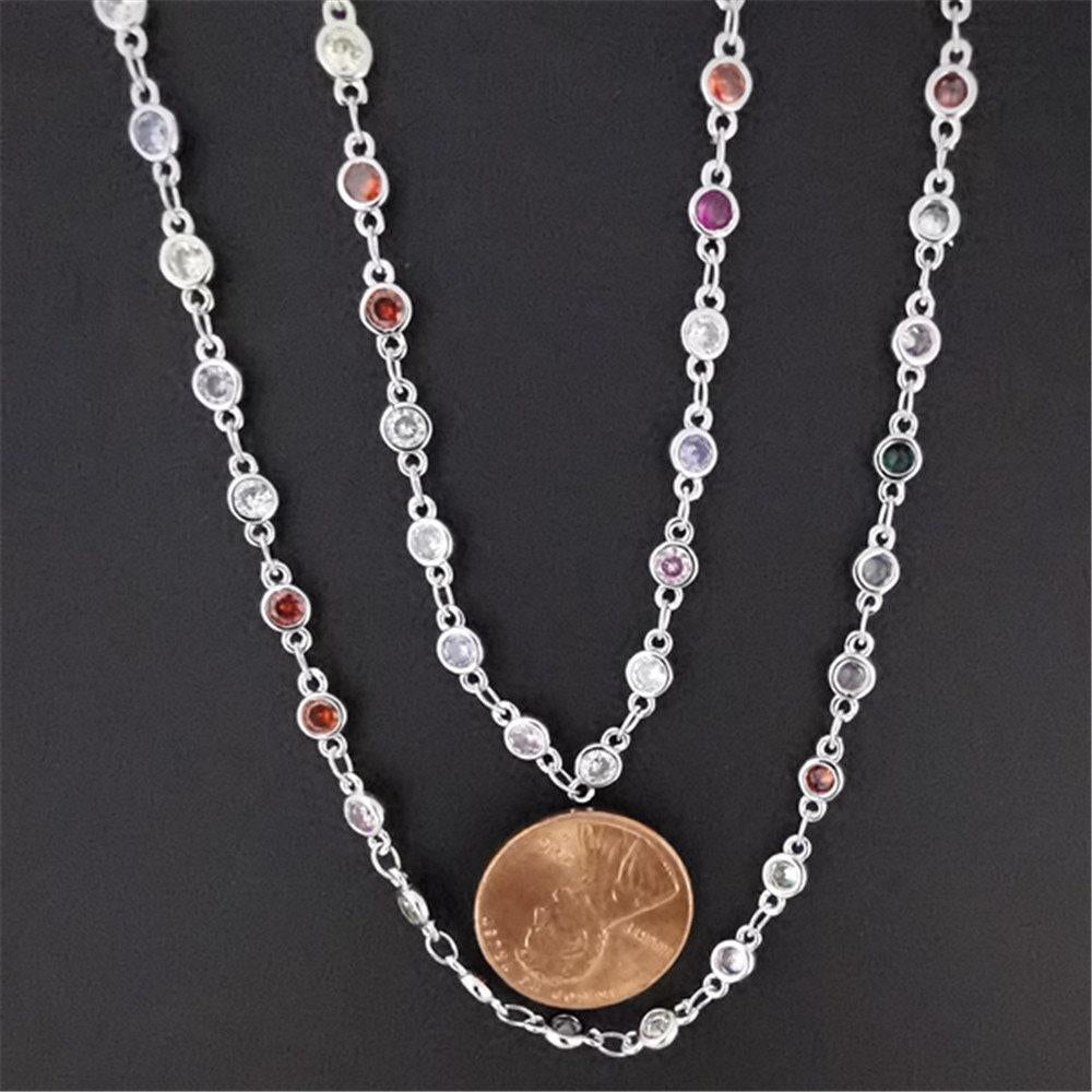 Gold, silver, rosegold micro pave colorful charm chain by yard, cz charm specialty link chain by foot, chain size 8x4mm, roll- 108, 109, 110