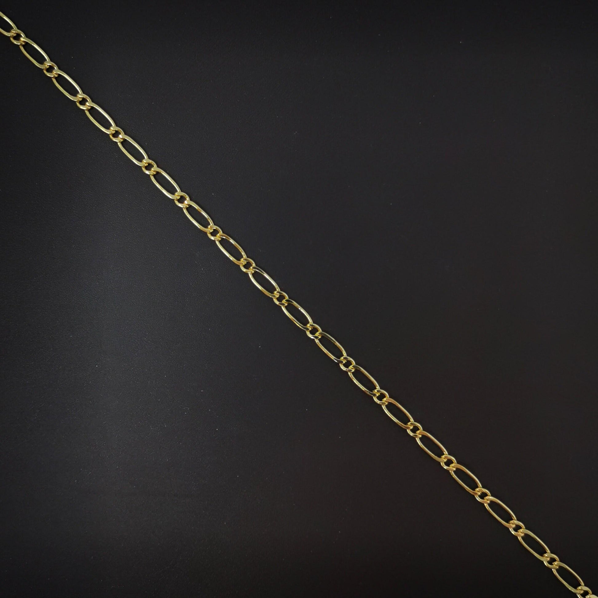 24k gold figaro chain by yard, cable figaro chain by foot, wholesale bulk roll chain for jewelry making, width is 4mm,103