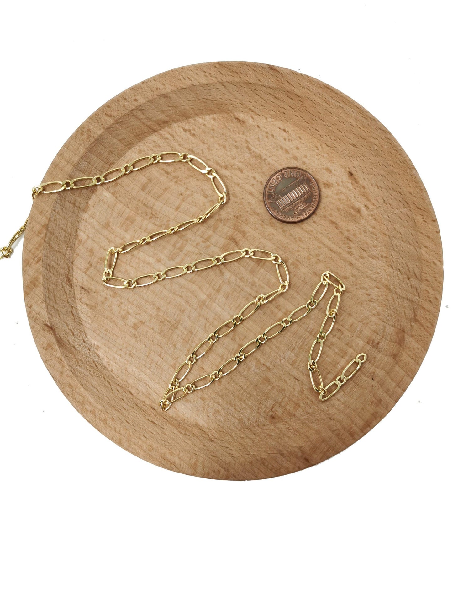 24k gold figaro chain by yard, cable figaro chain by foot, wholesale bulk roll chain for jewelry making, width is 4mm,103