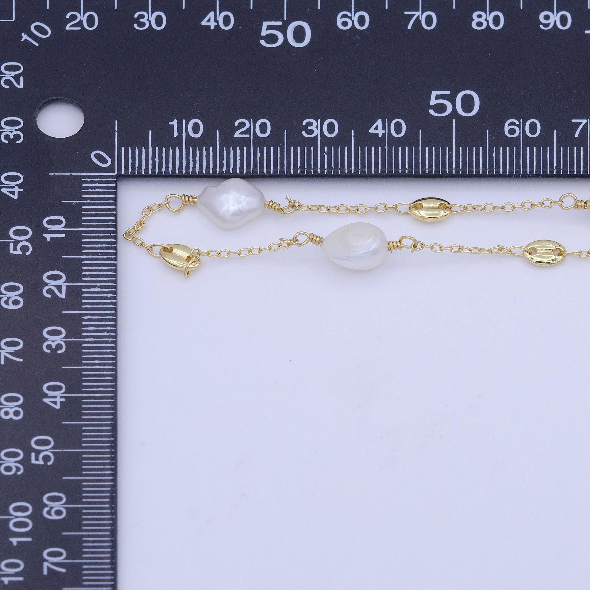 1 yard pearl gold chain round cultured pearl chain wholesale, natural freshwater pearl rosary gold chain, beaded roll chain roll-1011