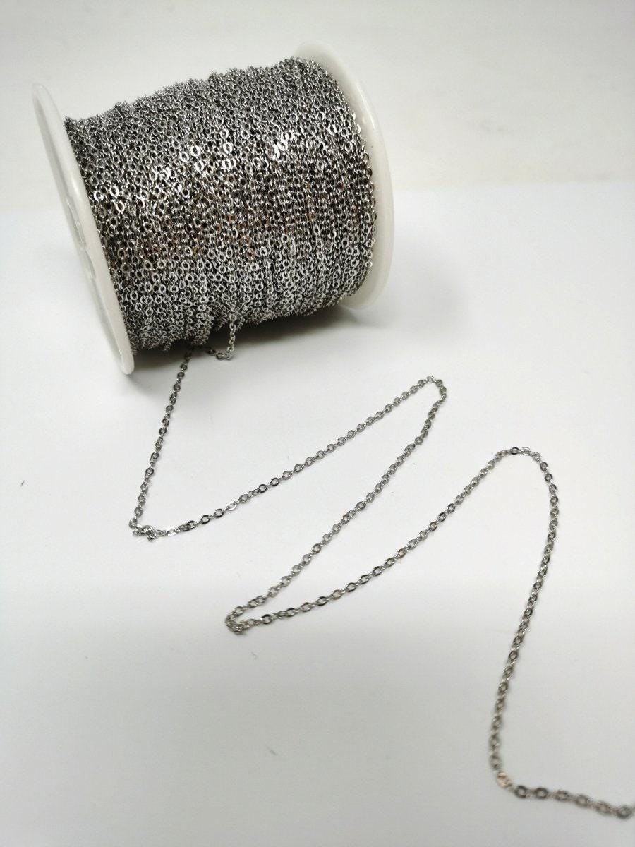 Silver rolo cable chain by yard dainty cable rolo chain unfinished wholesale bulk roll chain for diy jewelry, thickness 1mm roll-101