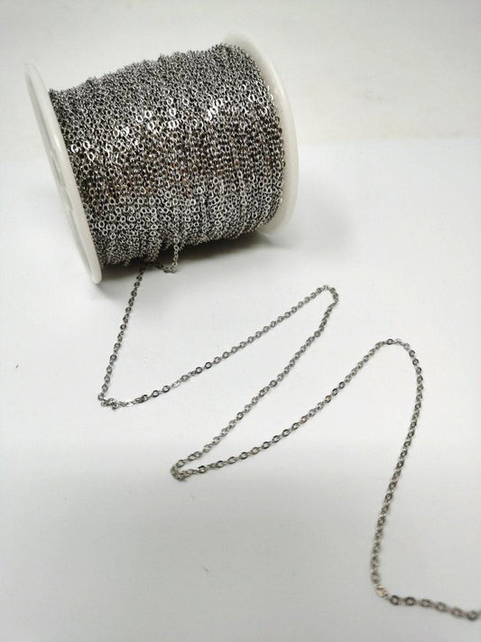 Silver rolo cable chain by yard dainty cable rolo chain unfinished wholesale bulk roll chain for diy jewelry, thickness 1mm roll-101