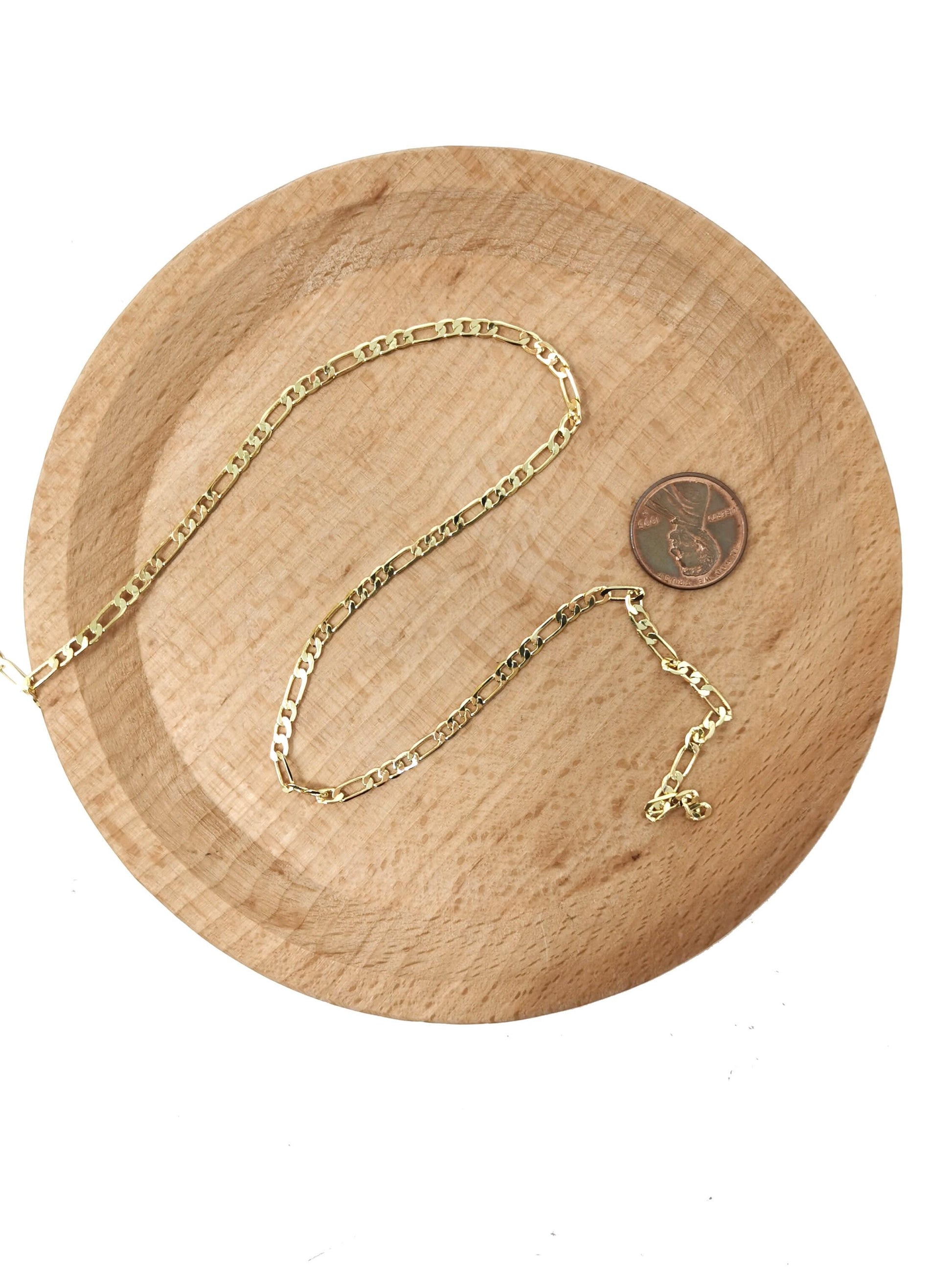 24k gold figaro chain by yard, cable figaro chain by foot, wholesale bulk roll chain for jewelry making, width is 3mm,86