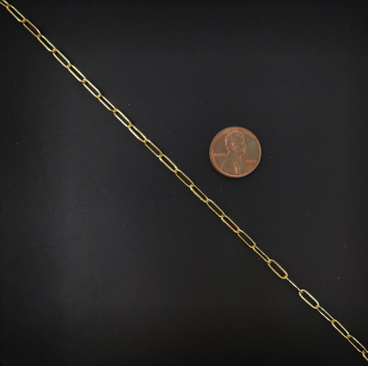 Gold paperclip chain by yard, oval link chain by foot, wholesale bulk roll chain for diy jewelry, thickness 0.6mm, 77