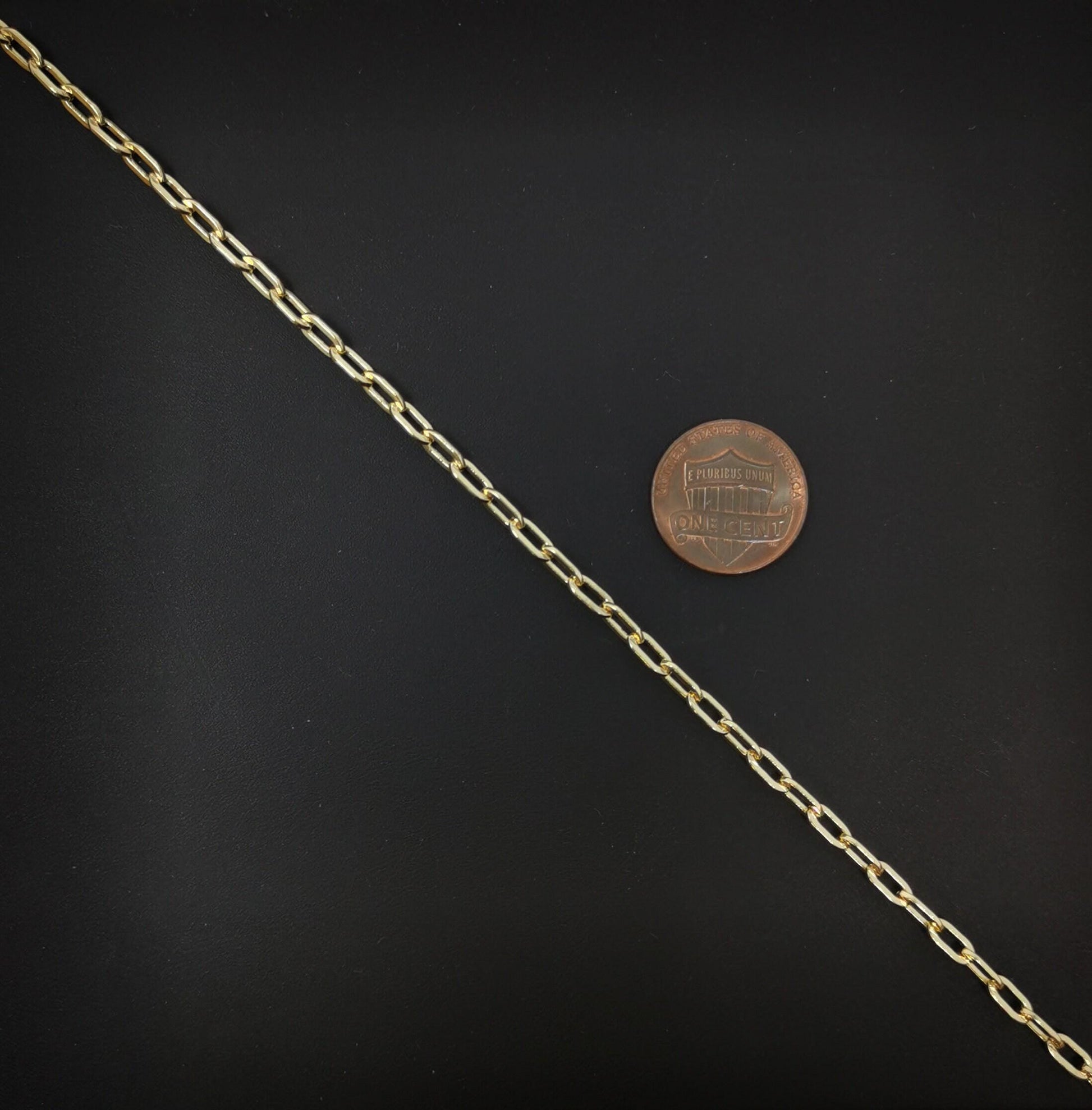 24k gold rolo cable chain by yard, oval link chain, wholesale bulk roll chain for jewelry making 1mm thick #68