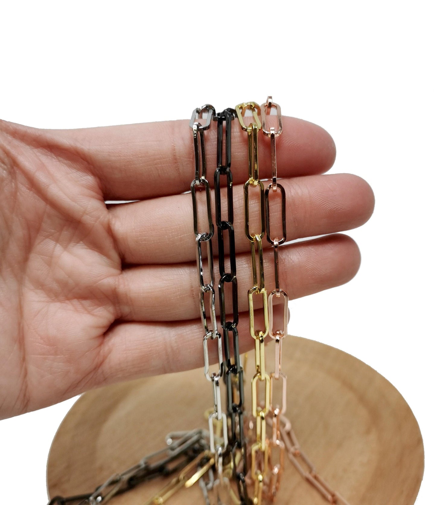 Gold rolo cable paperclip chain by yard, link cable rolo elongate chain by foot, roll chain for jewelry making, 57,58,59,60