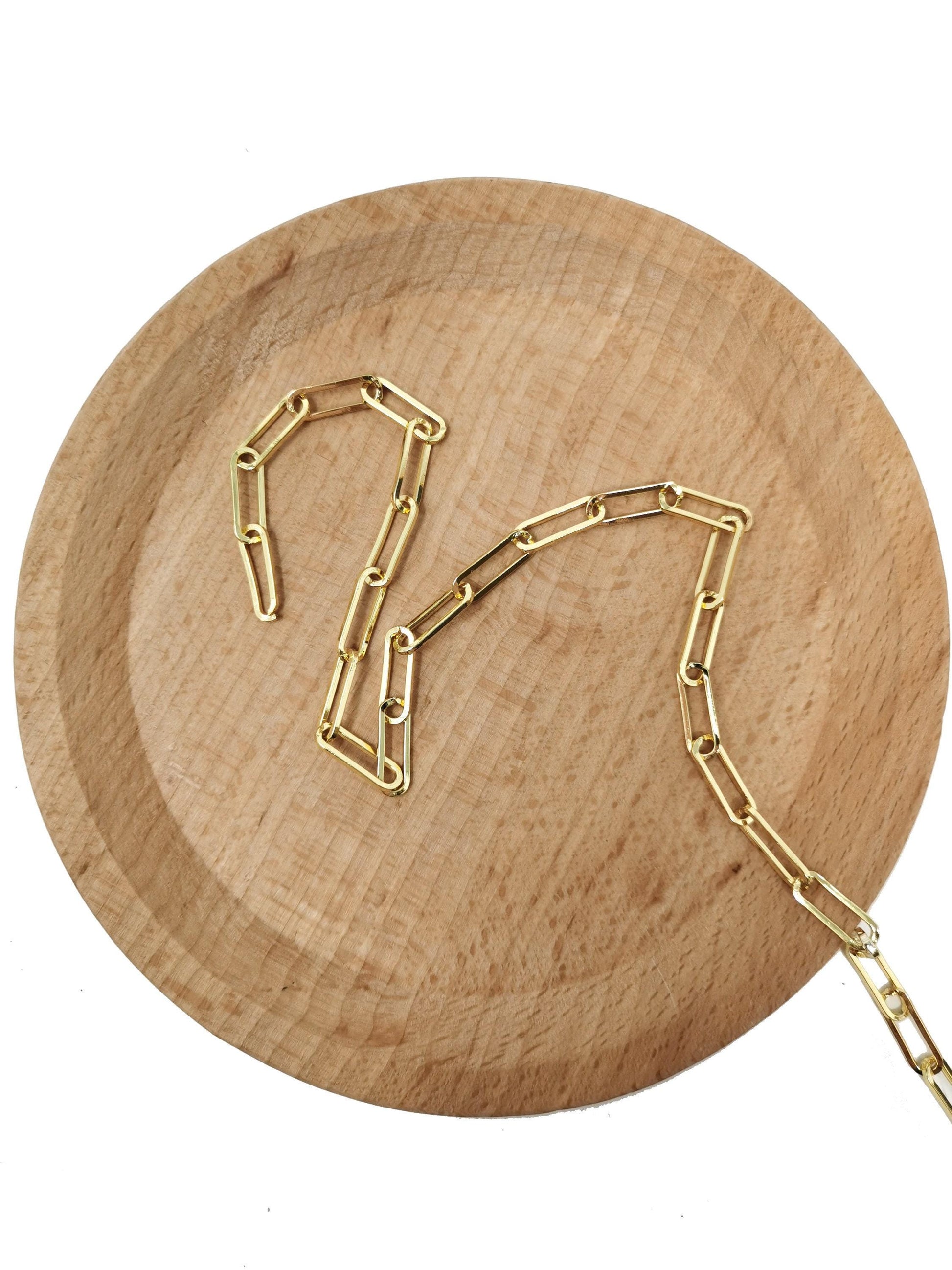 Gold rolo cable paperclip chain by yard, link cable rolo elongate chain by foot, roll chain for jewelry making, 57,58,59,60