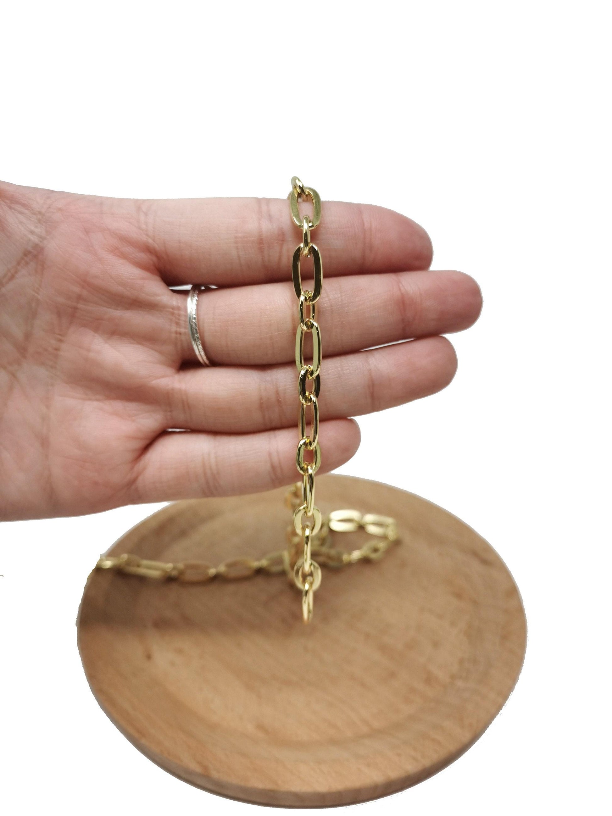 24k gold rolo cable chain by yard, cable rolo chain, wholesale bulk roll chain for jewelry making, thickness 1mm, roll-29