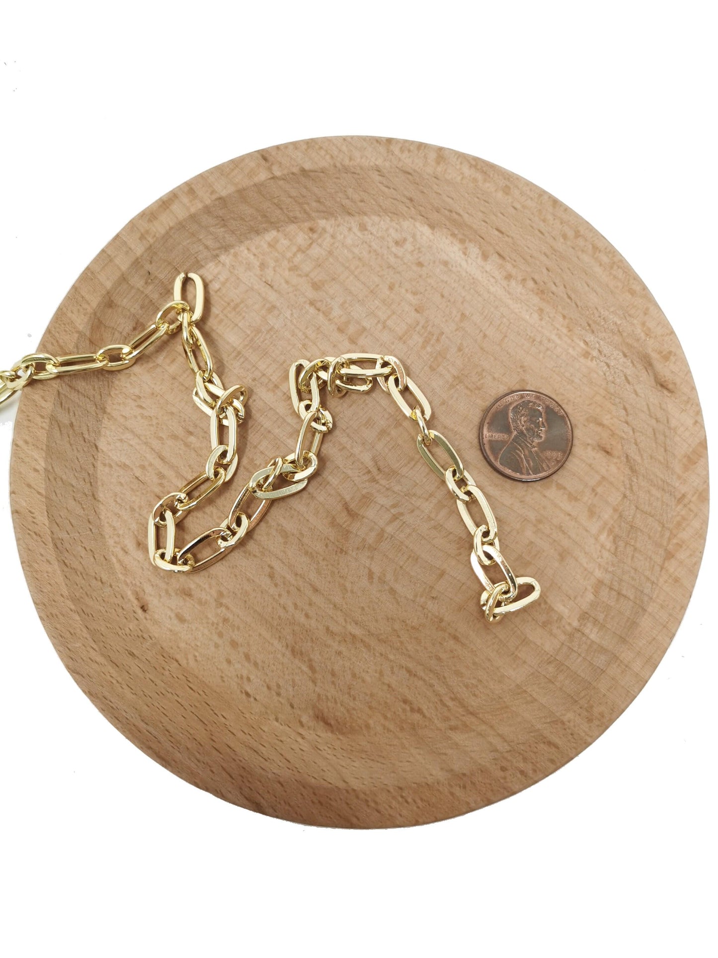 24k gold rolo cable chain by yard, cable rolo chain, wholesale bulk roll chain for jewelry making, thickness 1mm, roll-29