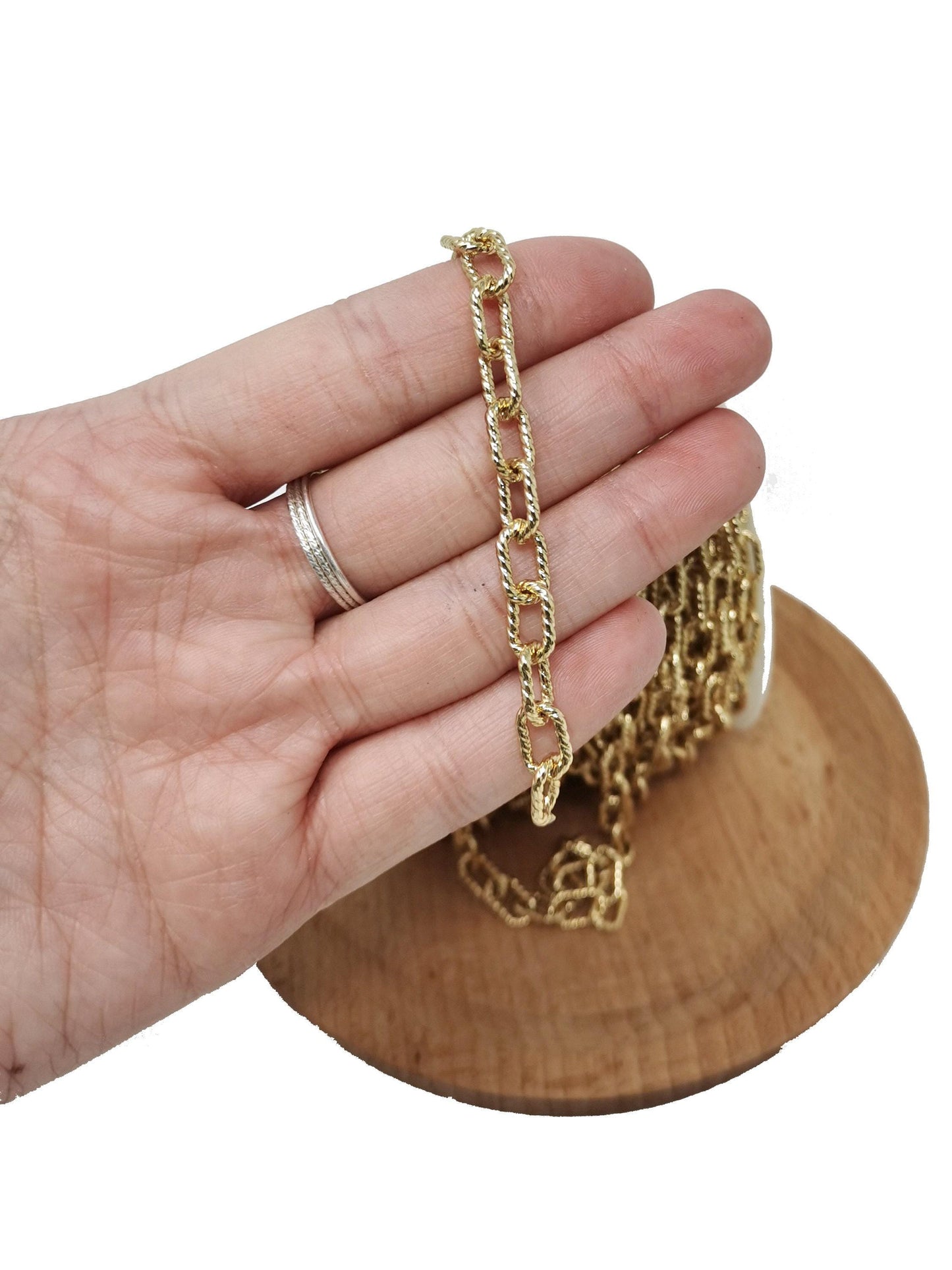 Gold oval rolo cable chain by yard, link cable twisted elongate chain , new design rolo chain, roll-3