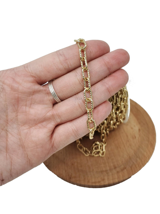 Gold oval rolo cable chain by yard, link cable twisted elongate chain , new design rolo chain, roll-3