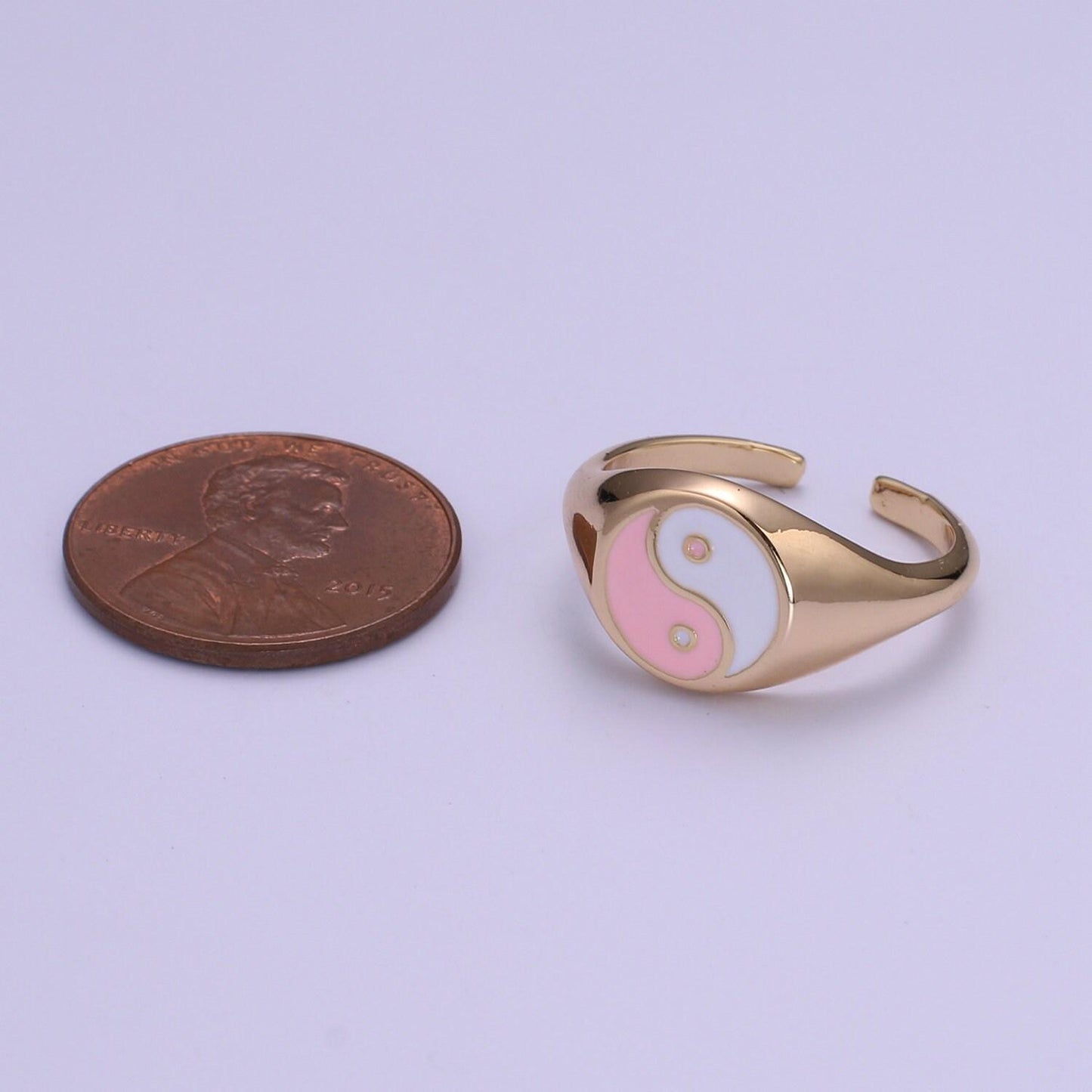 Adjustable yin yang ring, gold signet ring bold statement ring for summer trend jewelry 90s trend ring