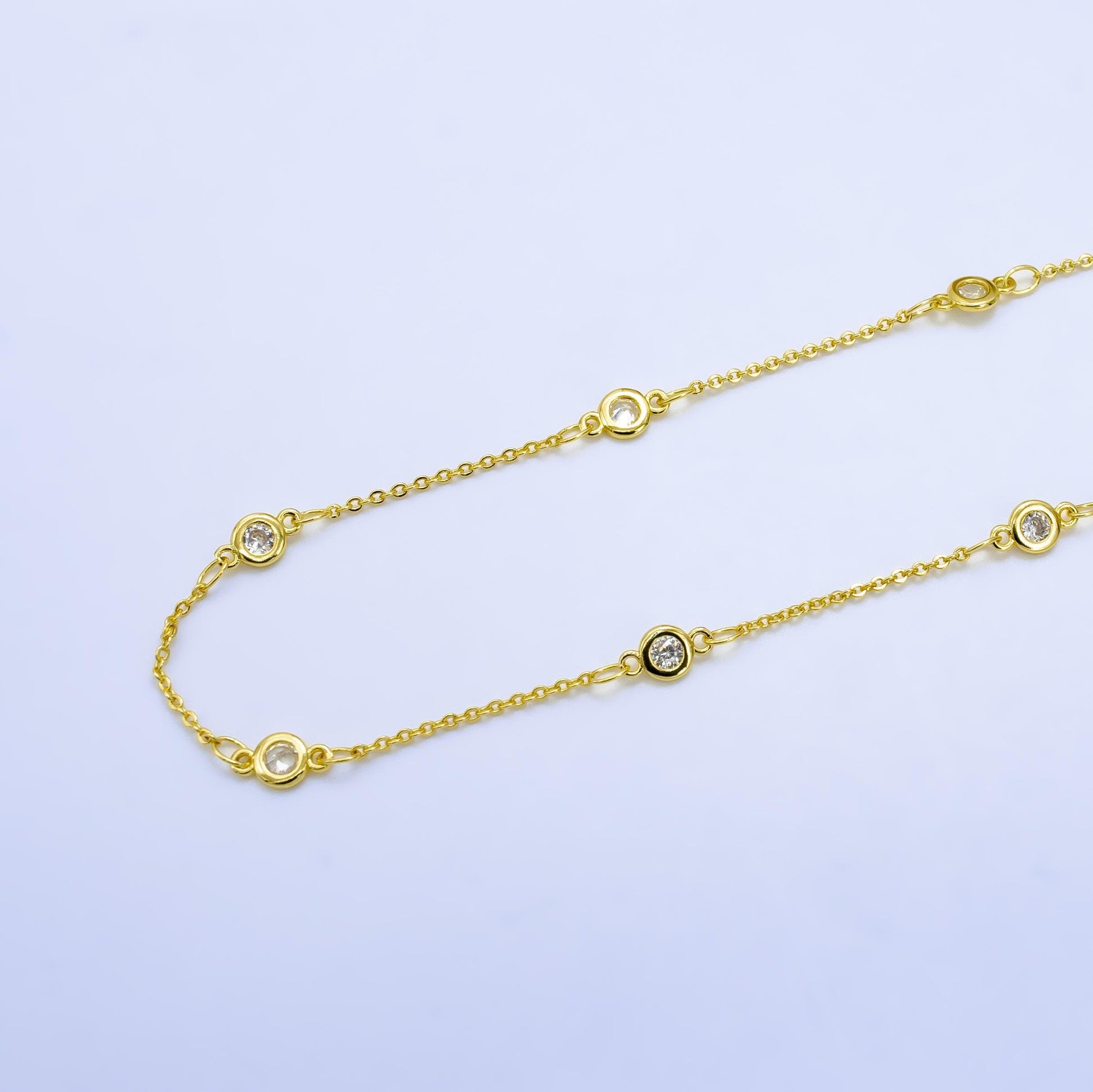24k gold filled cz satellites chain by yard, wholesale gold station chain cz bezel cut chain for jewelry making | roll-1532