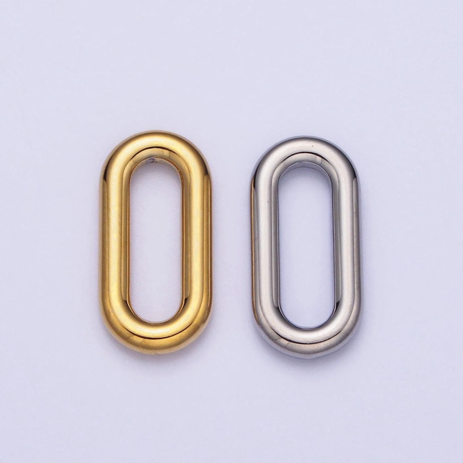 Stainless steel rectangular oblong paperclip link charm in gold & silver elongated link chain for necklace bracelet supply | p-903