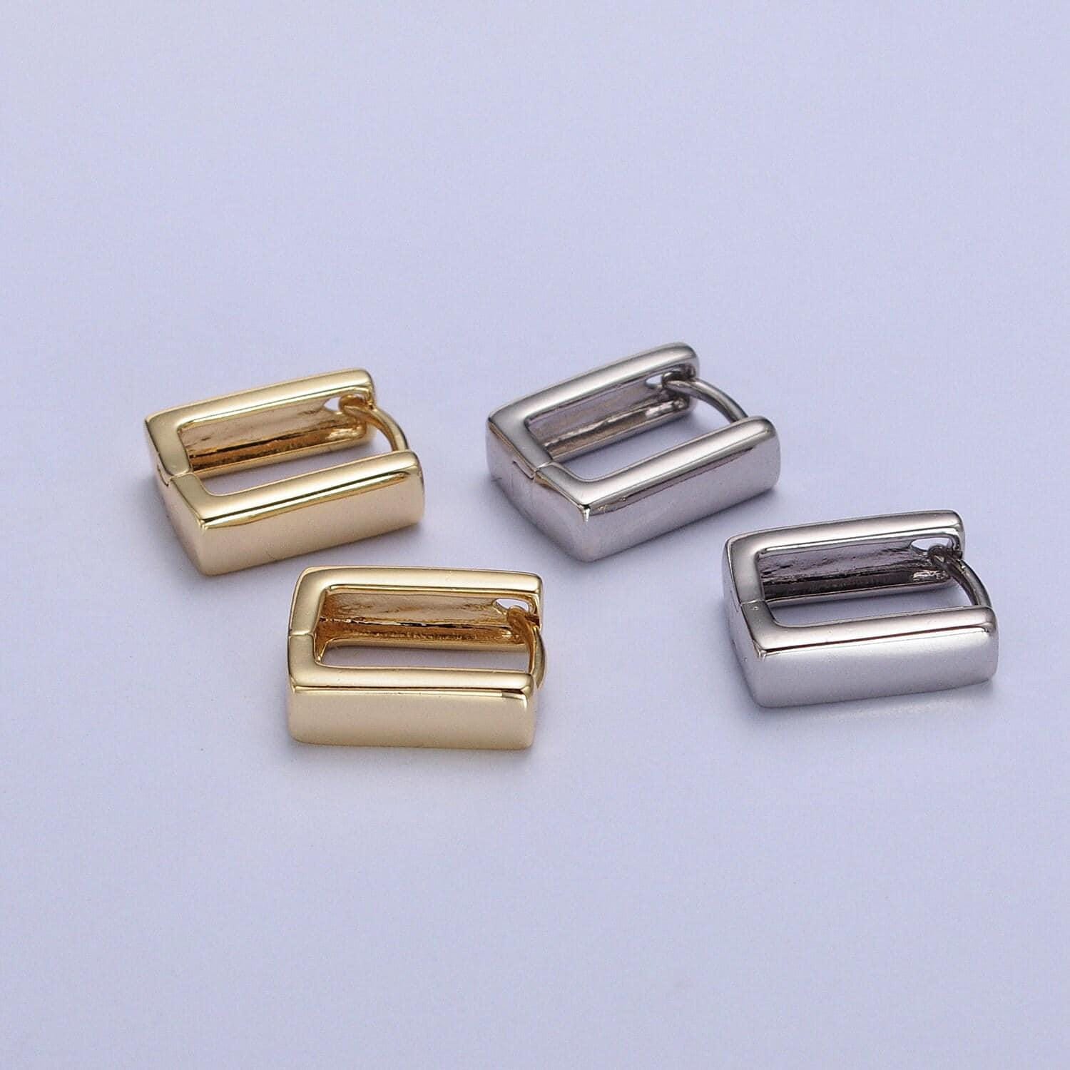 Dainty geometric square hoop earrings minimalist oblong huggie hoops for everyday use earring jewelry gold, silver earring ab305 ad798