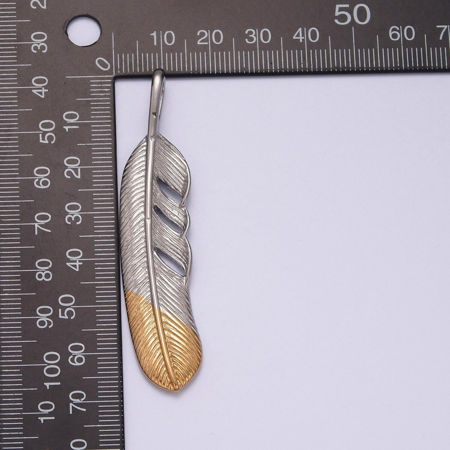 Silver gold stainless steel feather pendant, diagonal stripe parallel venation leaf charms for jewelry making | x-638