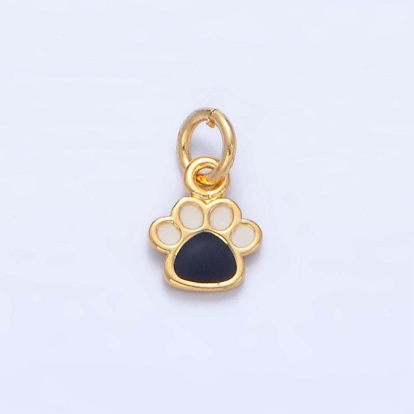 Black & white enamel paw print 24k gold filled animal charm | n-870