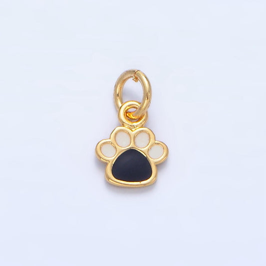 Black & white enamel paw print 24k gold filled animal charm | n-870