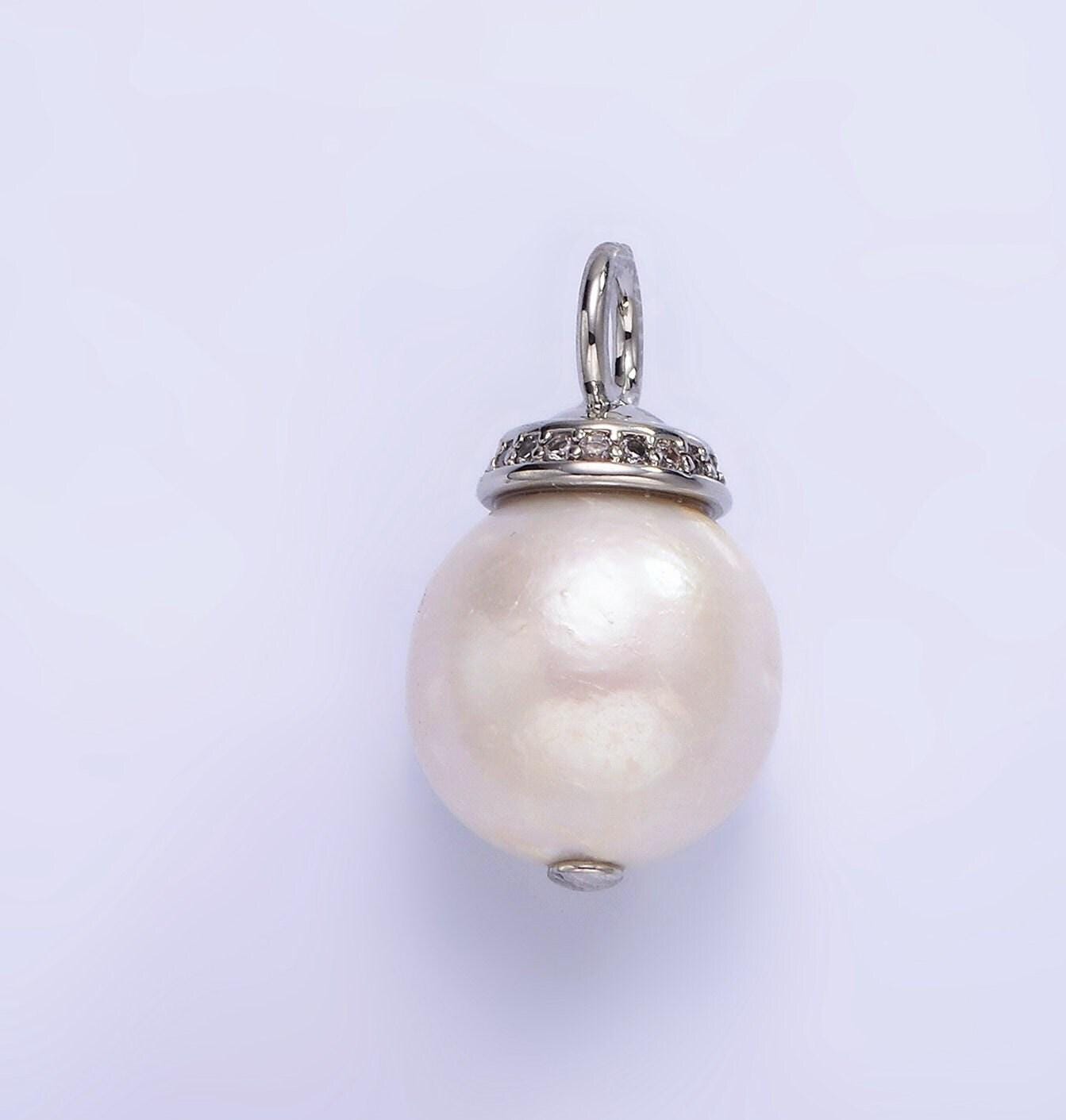 Fresh water pearl 21mmx12mm cz charm | p-1685